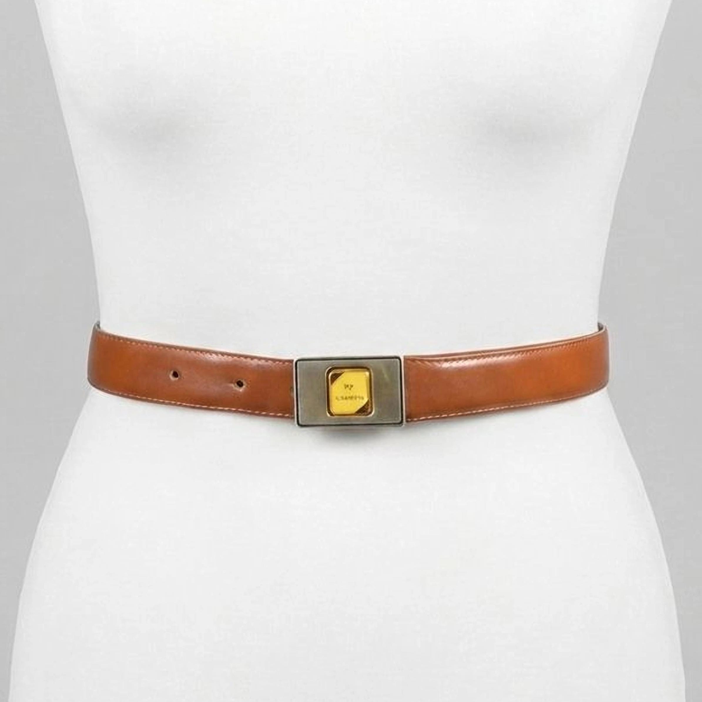 Luggage Tan Waist Belt Bold Gold Tone Buckle Made in Italy Women\'s Size Medium Buy Light Tan Leather Belt With Gold Italian Buckle  main image 3