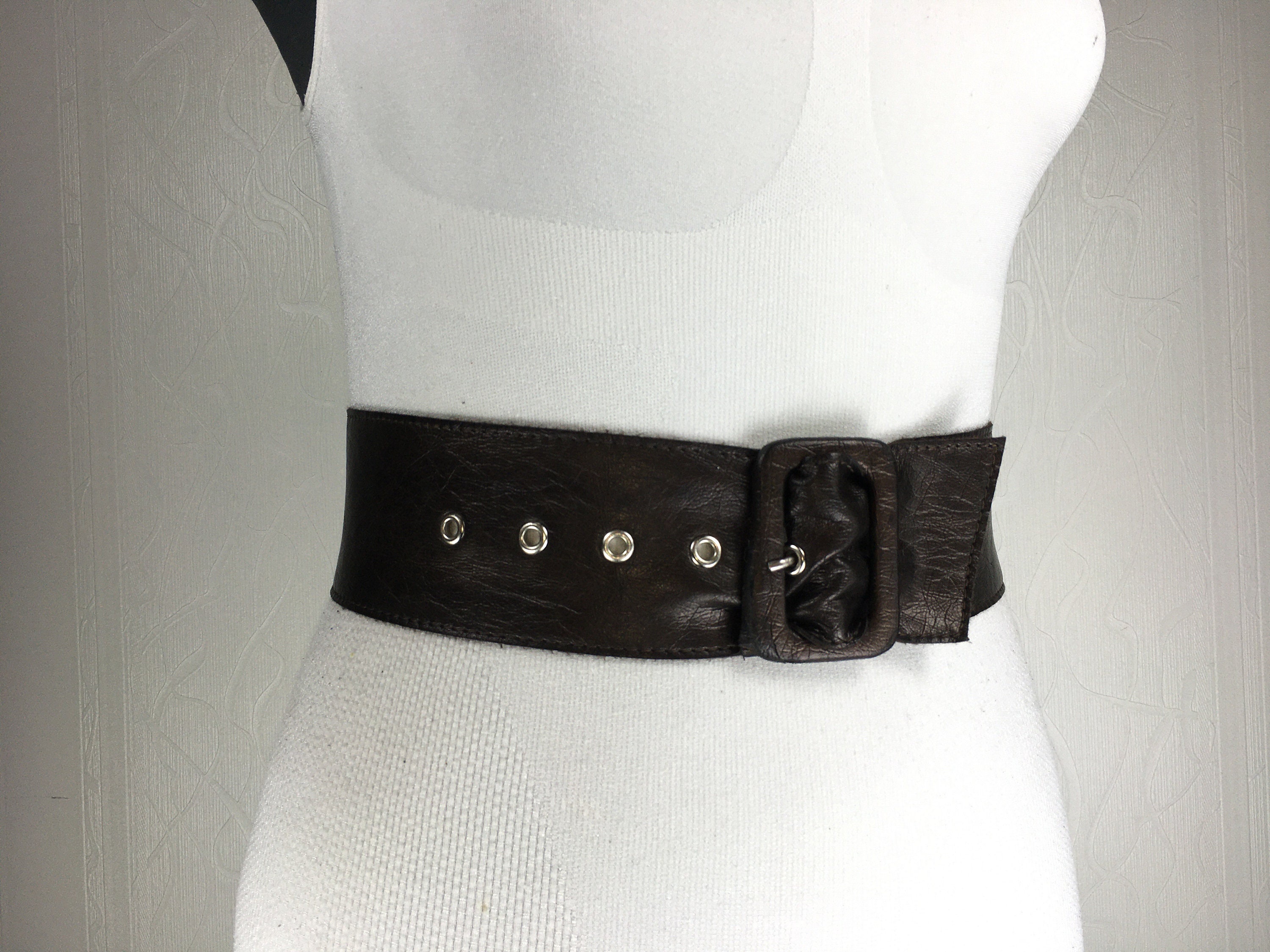 Brown wide cinch soft leather belt for women with rectangular Etsy