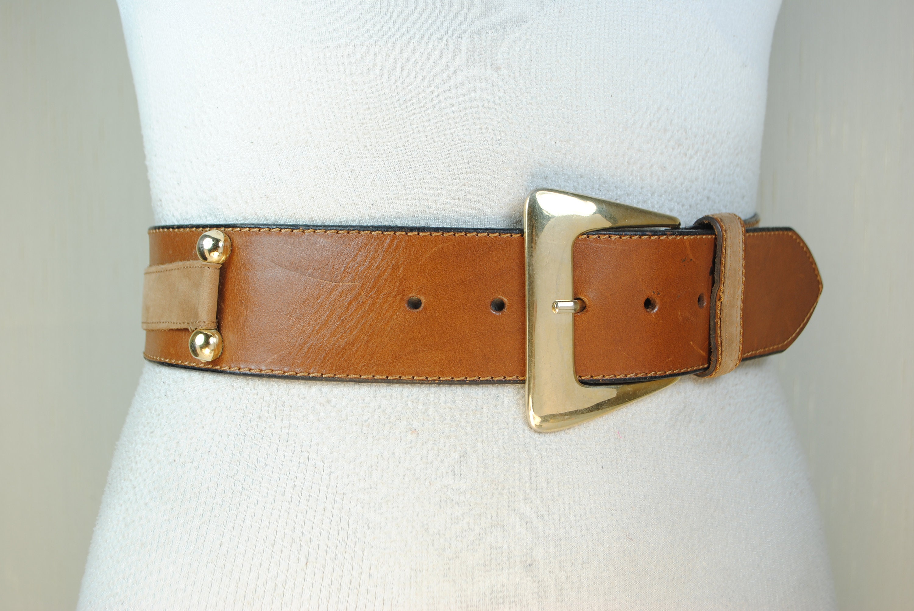 WORTH Tan Leather Gold Buckle Wide Belt XL Modern Belt - Cognac main image 4