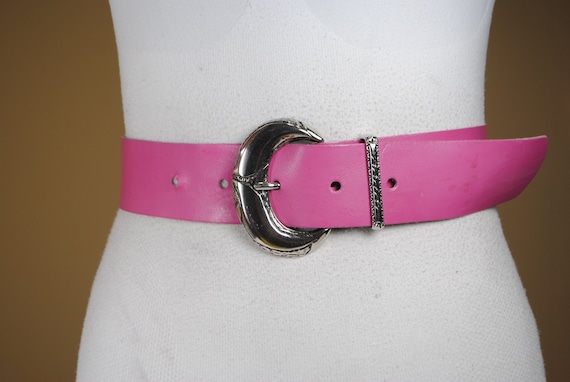 Ruby pink wide leather belt for women - image 1