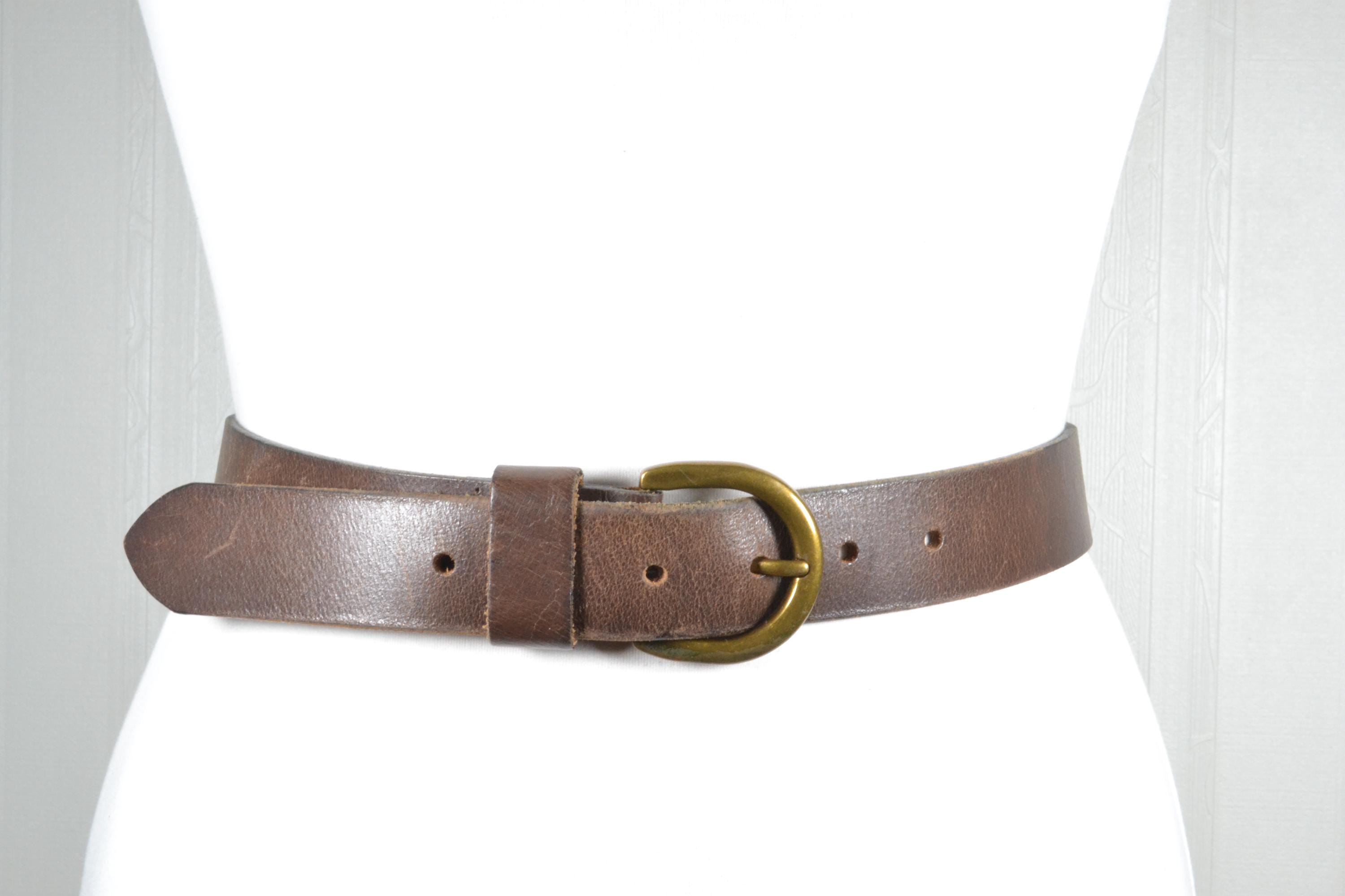 Vintage Brown Leather Belt: Unisex Brass Buckle Accessory - Etsy