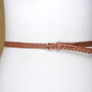 Skinny Tan Leather Braided Belt, Tan Brown Braided Leather Belt