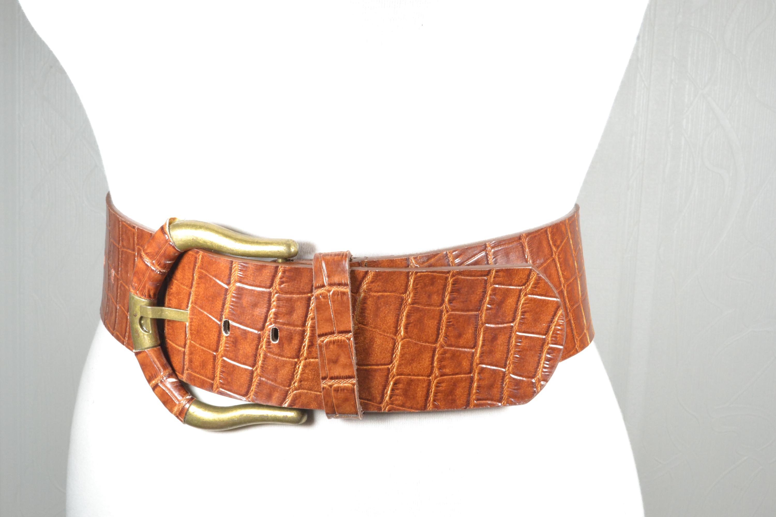 Vintage Croc Brass Leather Arrow Slide Belt Vintage 90s Onyx by Brighton X3403 Black Croc Emboss Leather  main image 4