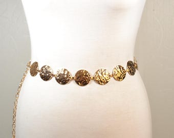 Vintage Gold Concho Chain Belt: Western Boho Statement Waist 