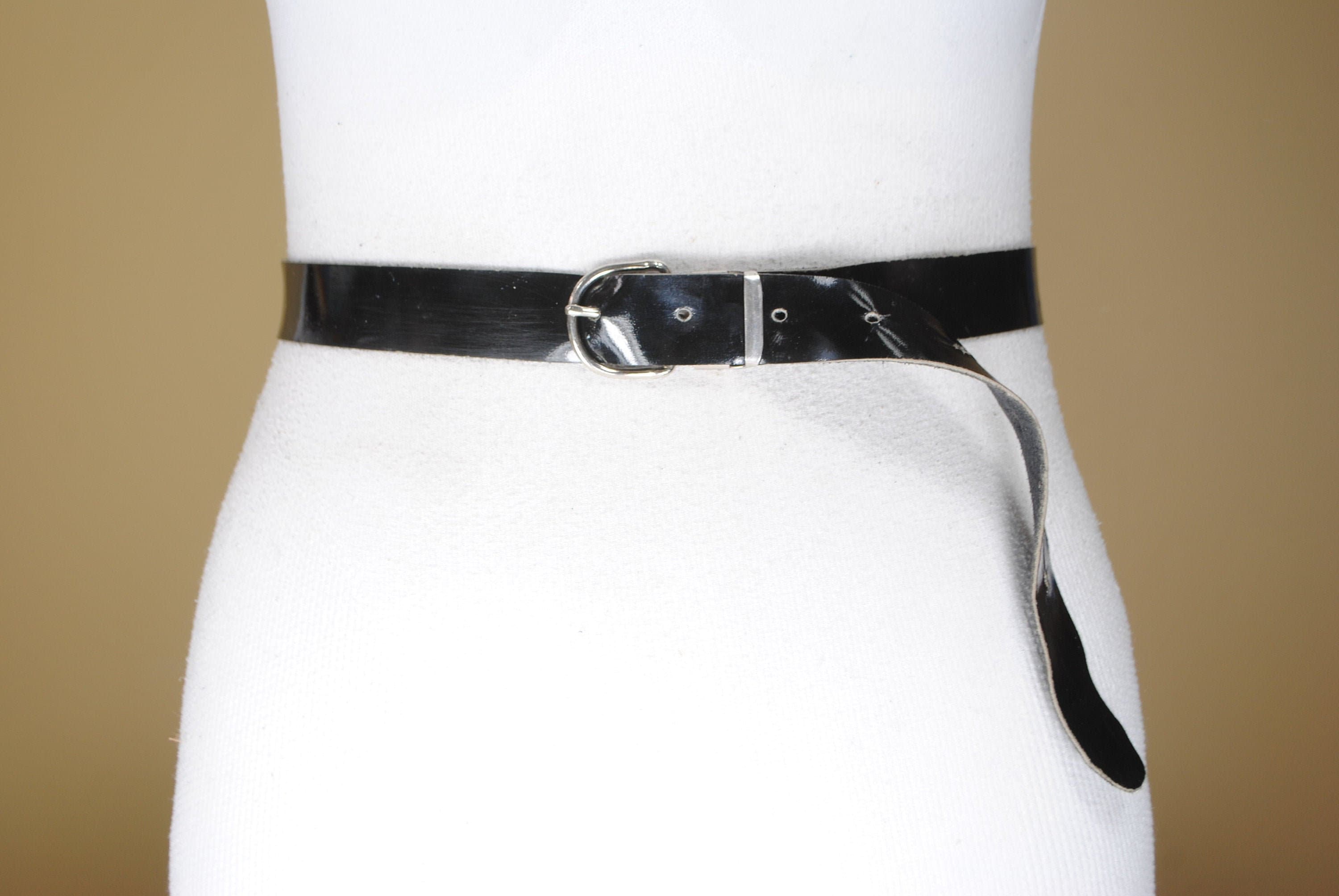 Patent Black Leather Belt for Women Silver Buckle Etsy