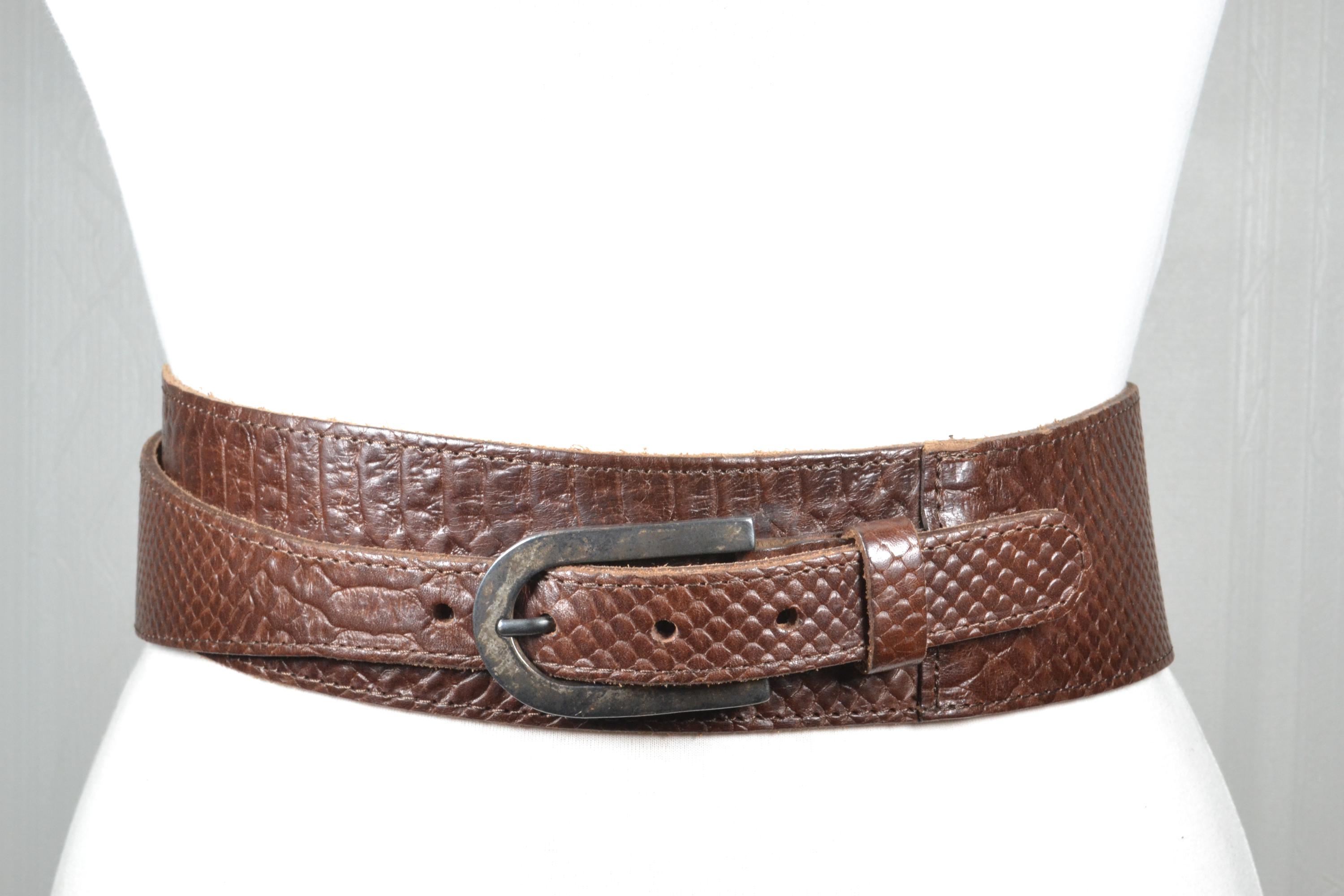 Vintage Brown Crocodile Embossed Wide Waist Belt With  display picture 1
