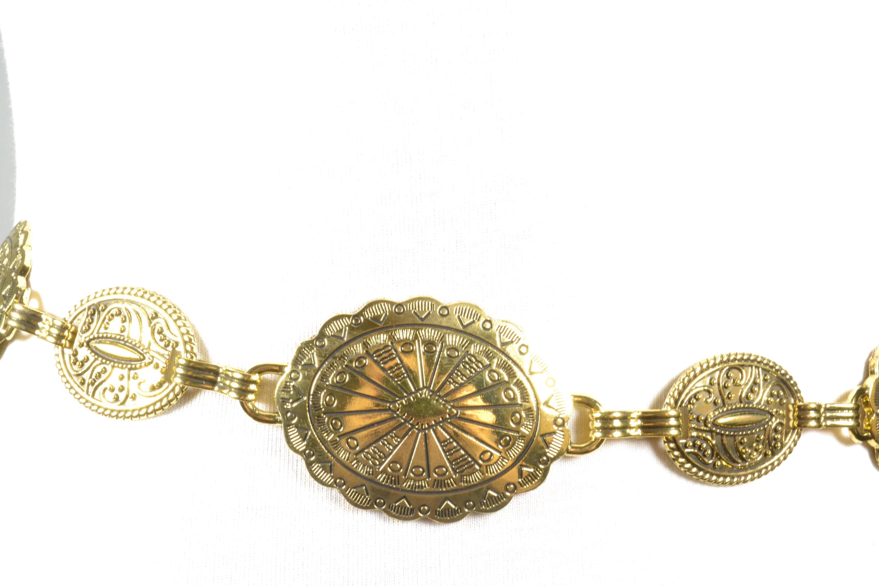 Vintage Gold Concho Chain Belt: Western Boho Statement Waist 