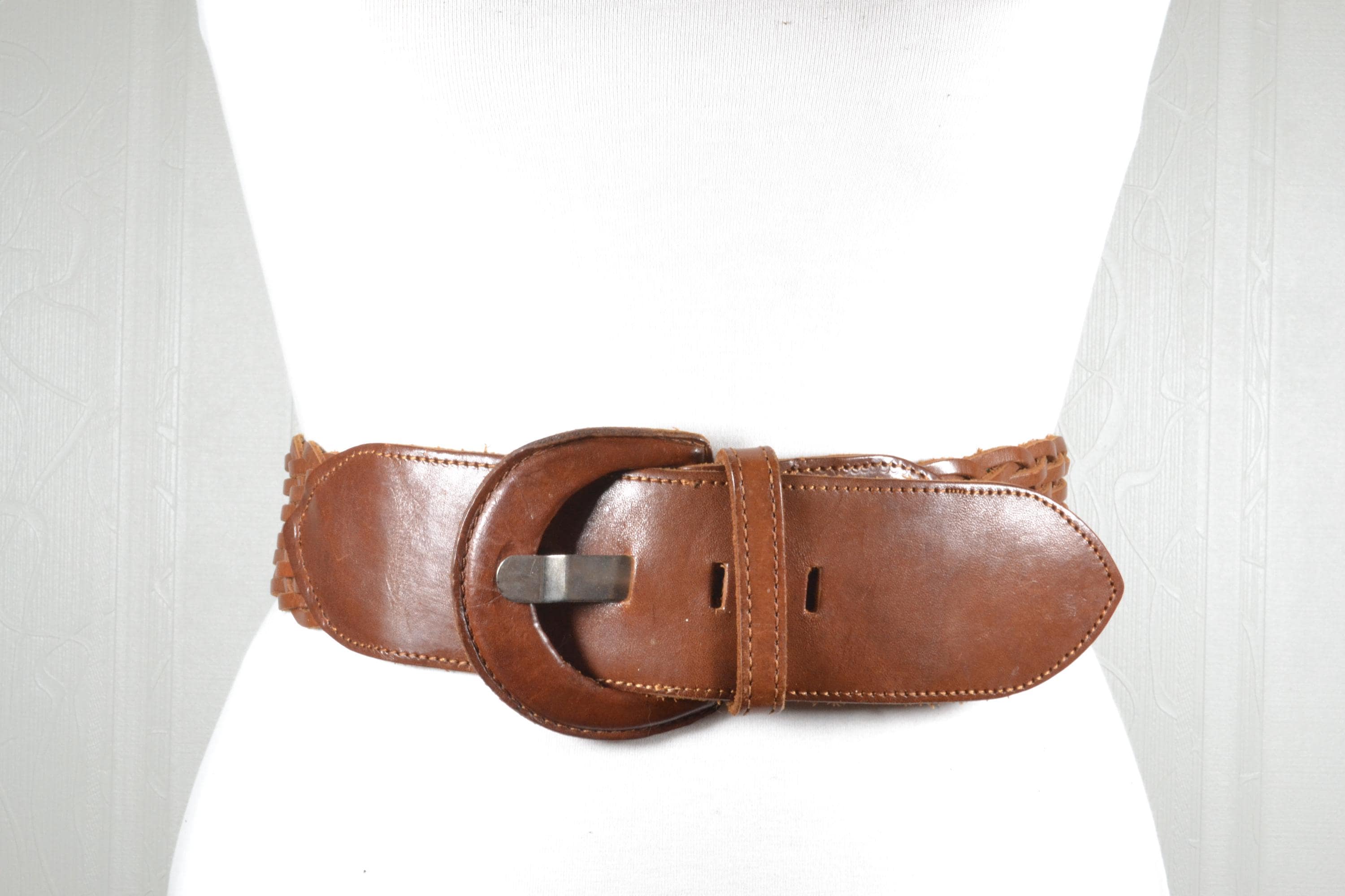 Vintage Brown Braided Leather Belt: Wide Bohemian Style - Etsy display picture 1