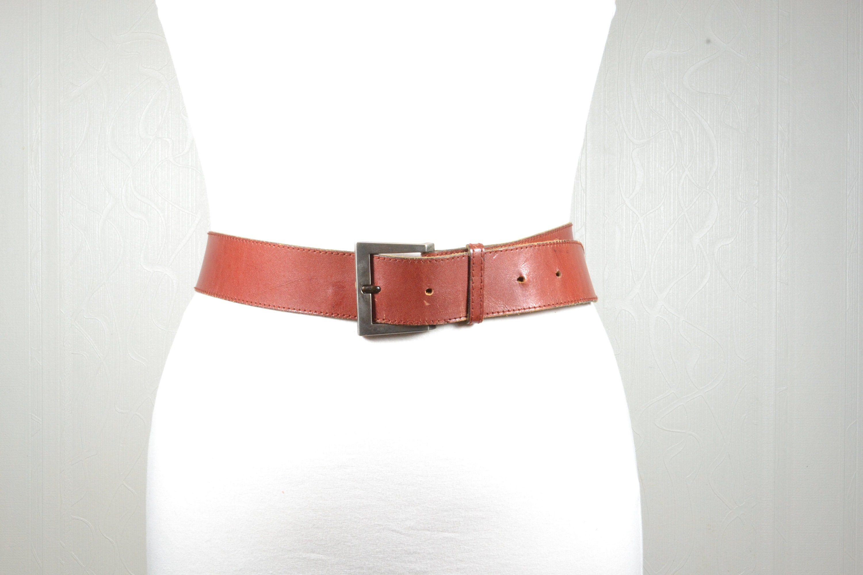 Brown Leather Belt for Women, Vintage Brown Belt, Wide Brown