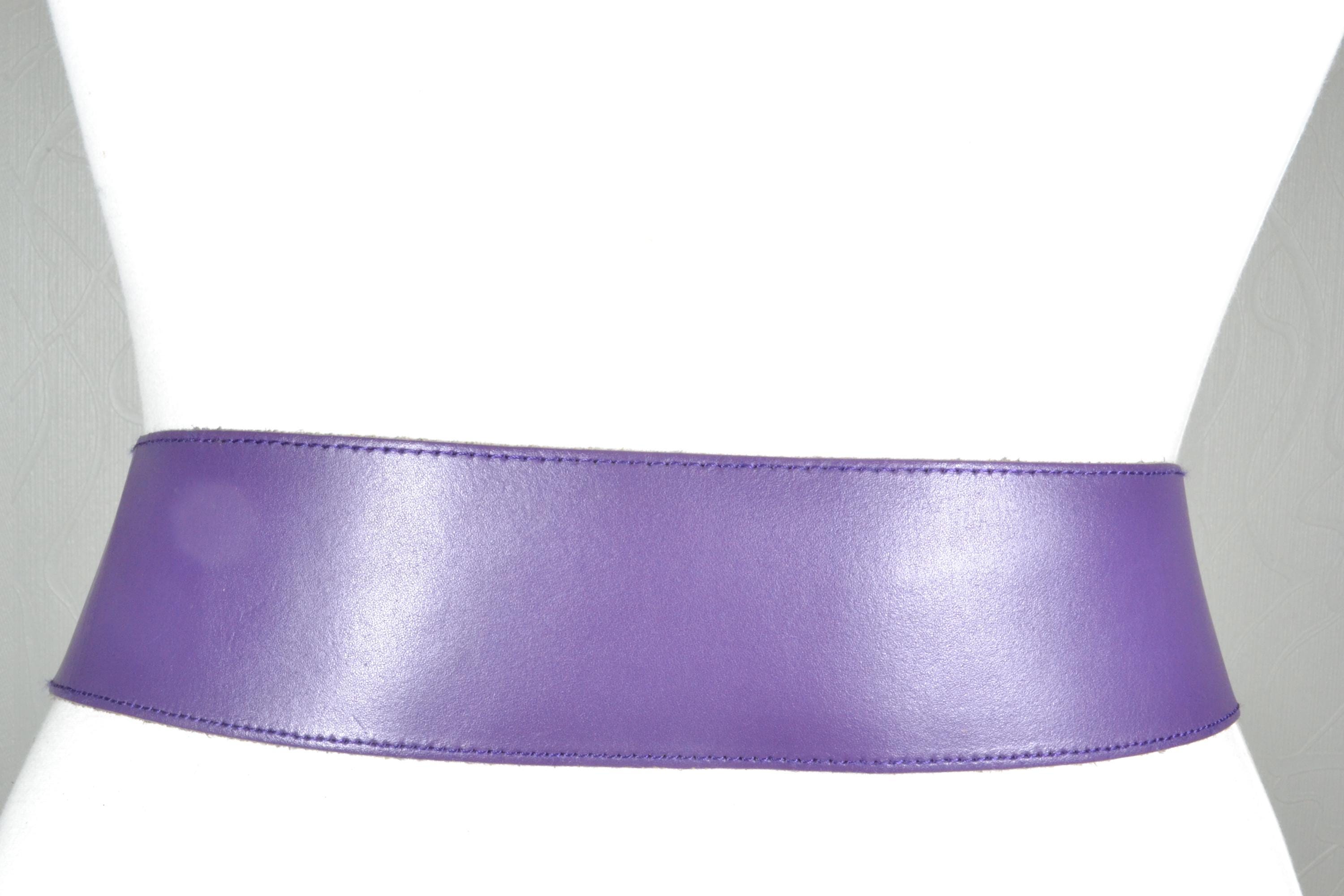 Vintage purple leather belt with large gold buckle Generic Women Lavender Purple Fashion Belt - Hip High Waist  main image 2