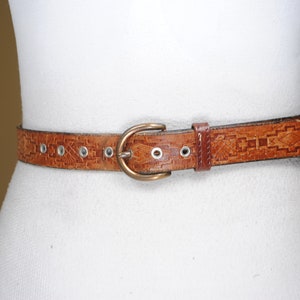 Brown Distressed Embossed Leather Belt, Rustic Western Engraved Country Belt for Men & Women, Vintage Farmhouse Rodeo Belt
