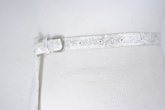 80s 34''  White Silver Skinny metallic belt for w… - image 5