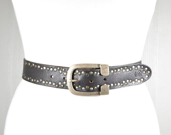 Black Studded Leather Belt: Wide Vintage Western Punk Style