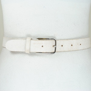 White Skinny Cracked Leather Belt for Women, Distressed White Leather Waist Belt, Vintage White Slim Belt, Shabby Chic White belt