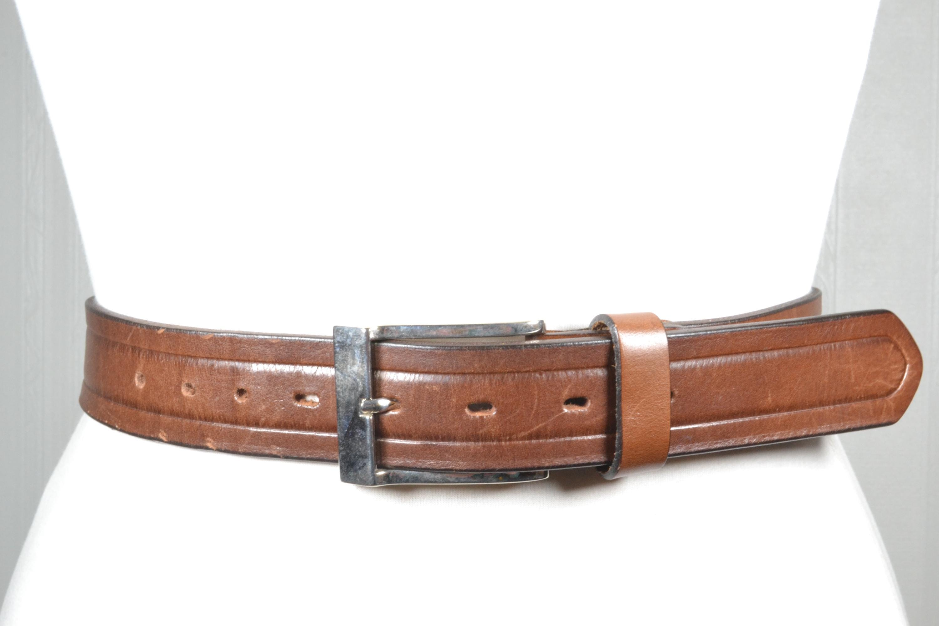 Vintage Details Tan Leather Belt with Silver Buckle Size S Buy Tan Western Belt With Silver Buckle Loop And Metal Tip  main image 4