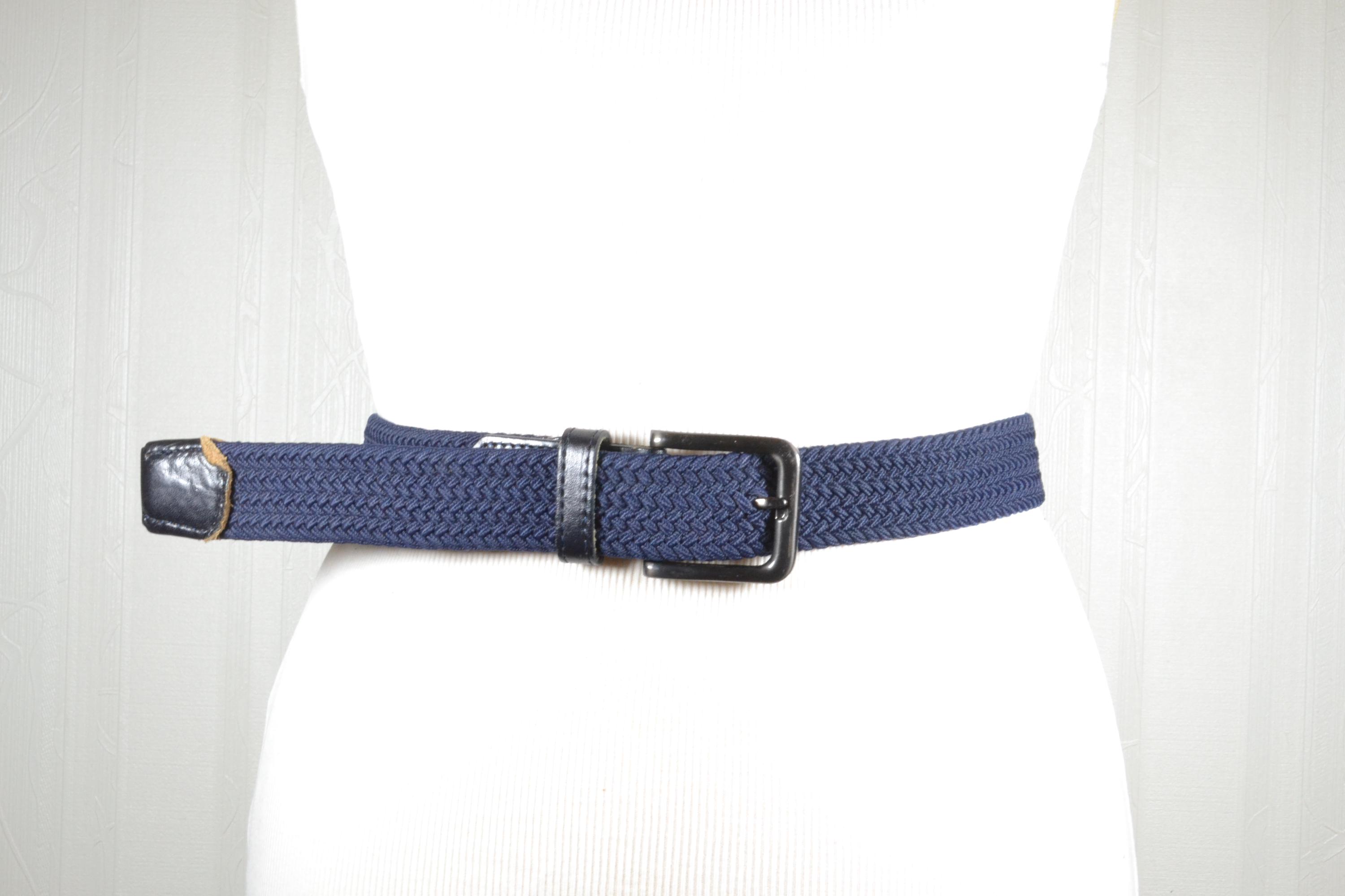 Vintage Navy Blue Braided Belt: Unisex Leather Accent Woven  display picture 2