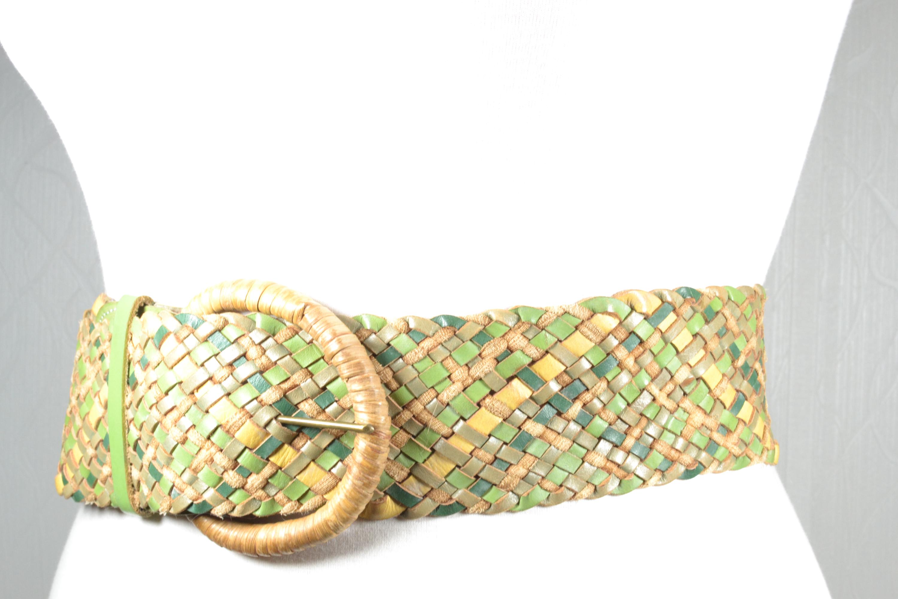 HOBO Green Braided Leather Belt Braided Green & White Golf Ratchet Belt 1.38 main image 2