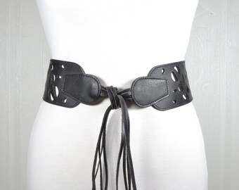 Vintage Black Suede Belt With Gold Studs and Fringe Tie  display picture 2