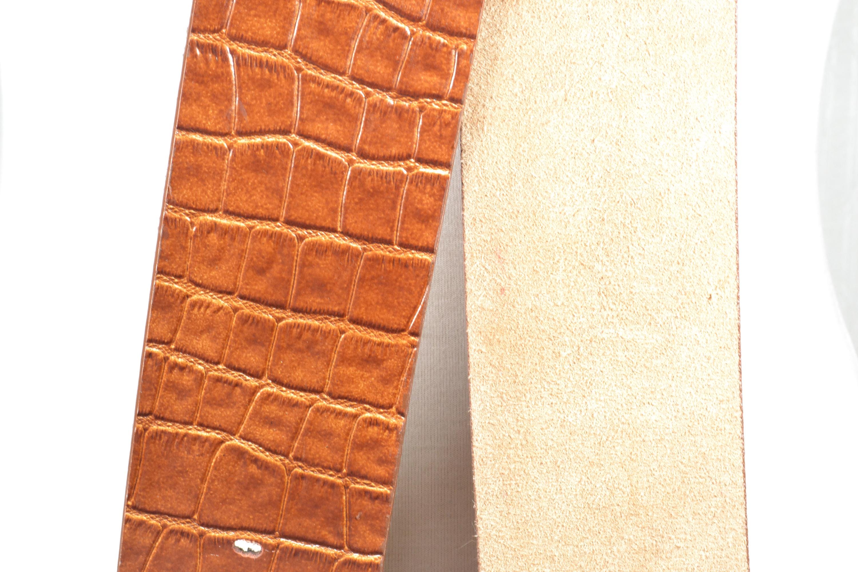 Vintage Genuine Crocodile Leather Belt Made in Spain Brass Buckle 34 Boho Crocodile Print Belt main image 4