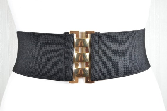 Black Wide Elastic Waist Belt: Vintage 80s Style - Etsy display picture 1