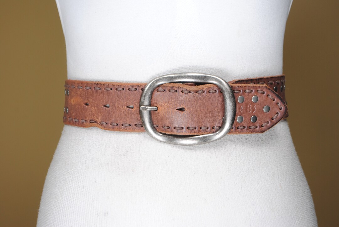Brown Riveted Belt, Tan Leather Belt, Western Belt, Jeans Loop Belt ...