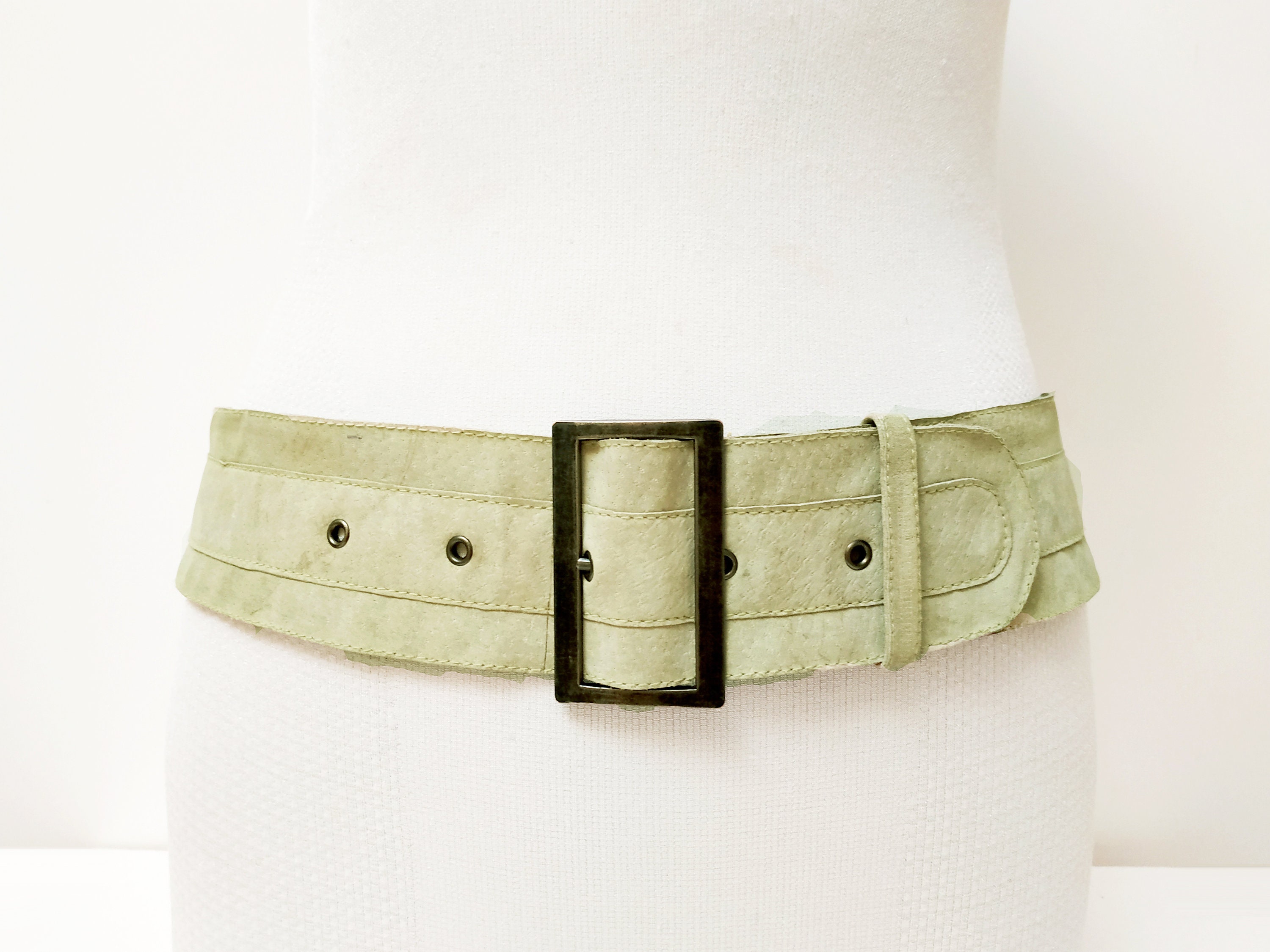 1980s green wide suede leather belt for women with rectangular Etsy