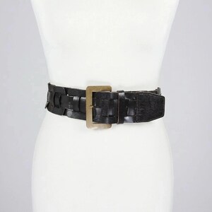 Woven Leather Cinch Belt, Round Buckle, Wide Braided Boho  display picture 1