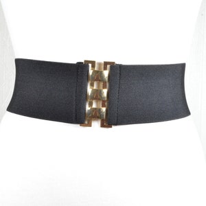 Black Wide Stretch Waist Belt for Women, Elastic Cinch Belt with Elegant Gold Clasp, Statement Vintage Corset Black Belt