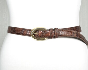 Vintage Skinny Snakeskin Brown Leather Belt, Western Boho - Etsy display picture 1