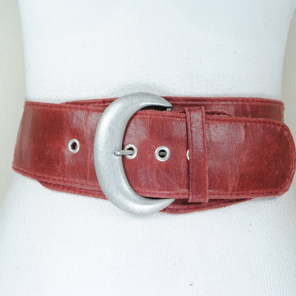 Red Wide Corset Belt, Red asymmetrical belt