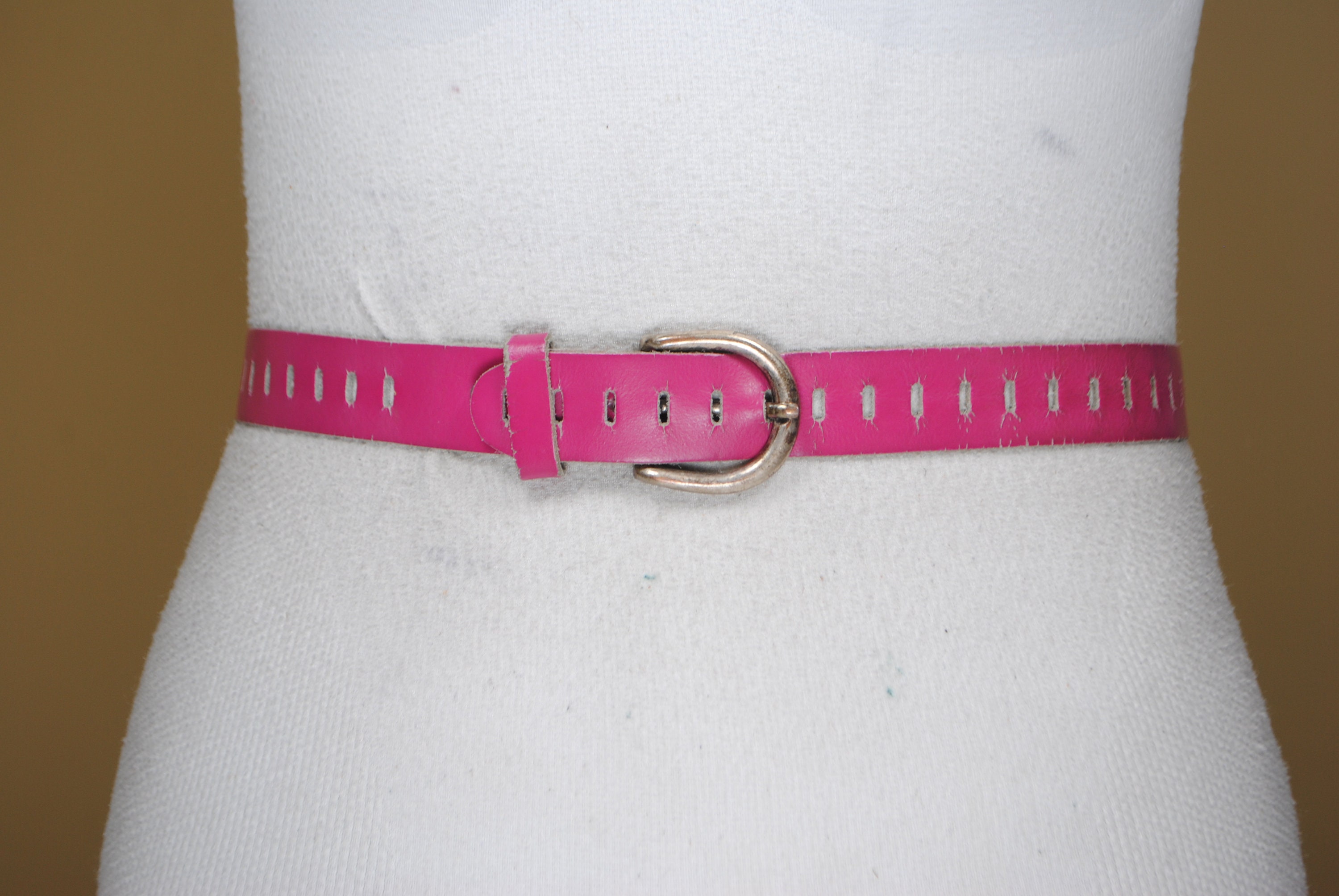 Vintage Pink Leather Belt: Perforated Barbiecore Style - Etsy display picture 1
