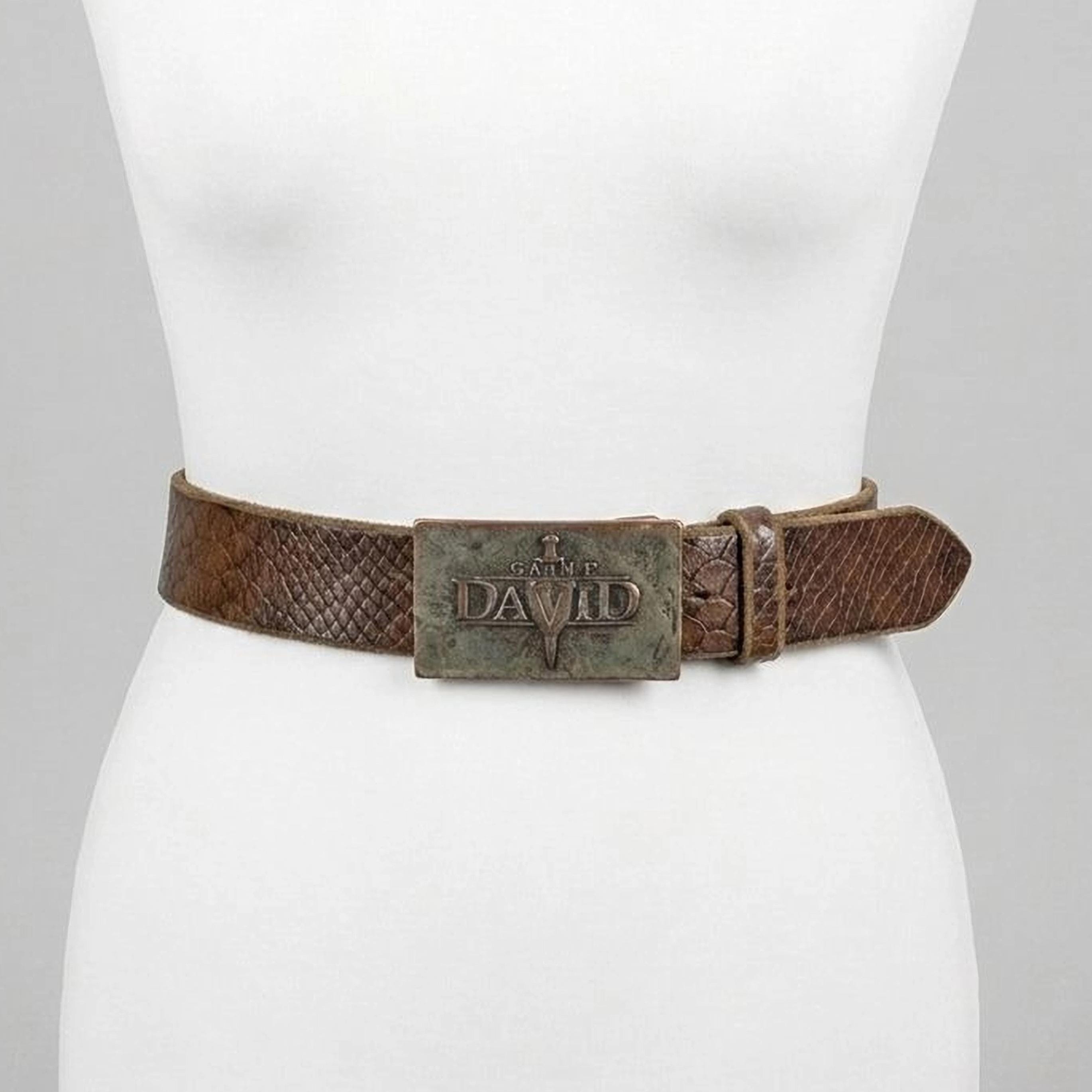 Vintage brown leather snake inlay brass buckle ladies belt size 30 Women main image 4