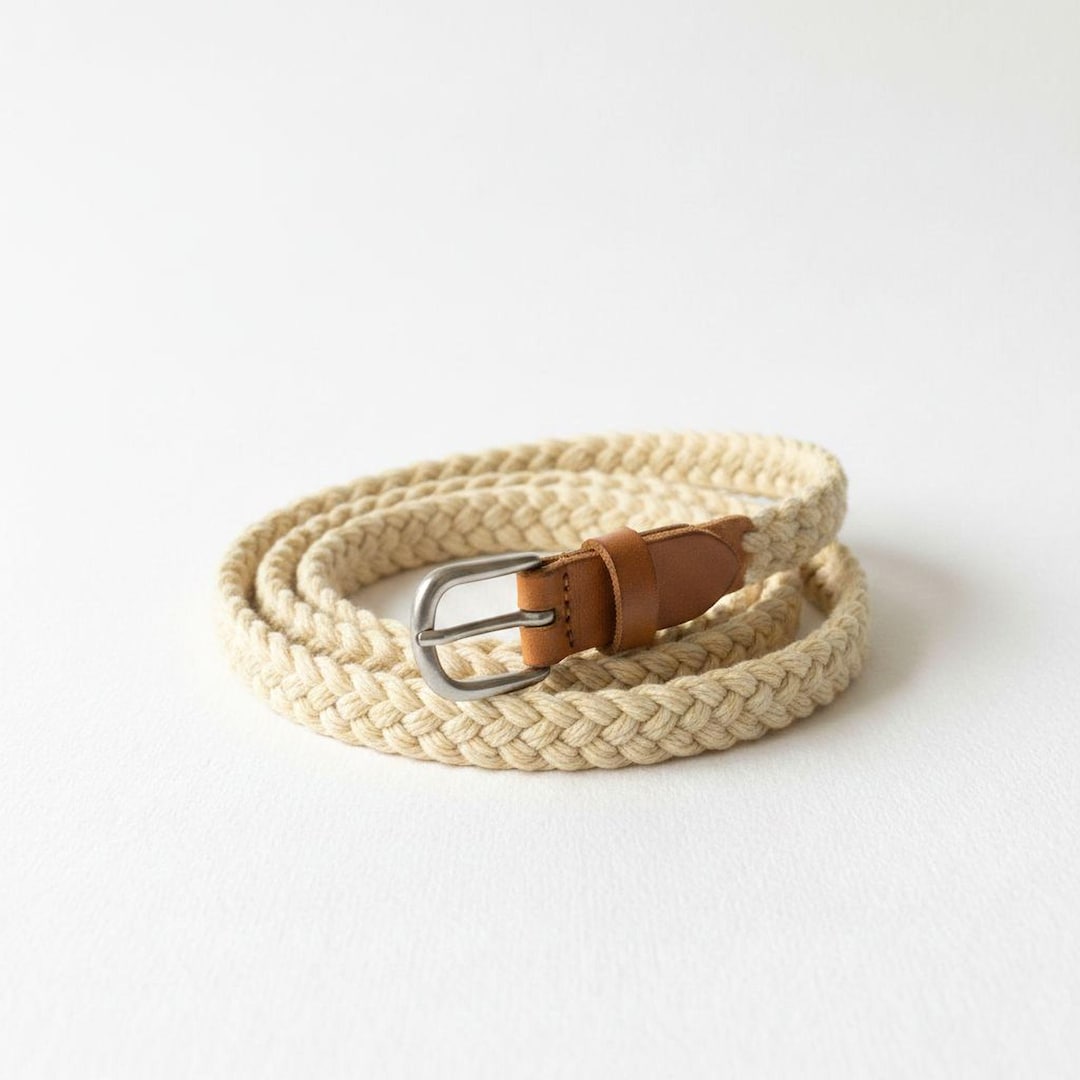 Vintage Braided Rope Belt Gold Hardware Vintage 70s Braided Rope Belt, Gold Disc Buckle, Adjustable  main image 4