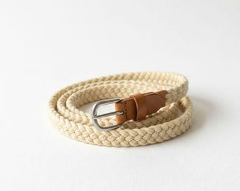 Vintage Braided Rope Belt With Brown Leather Buckle, Rustic  display picture 1