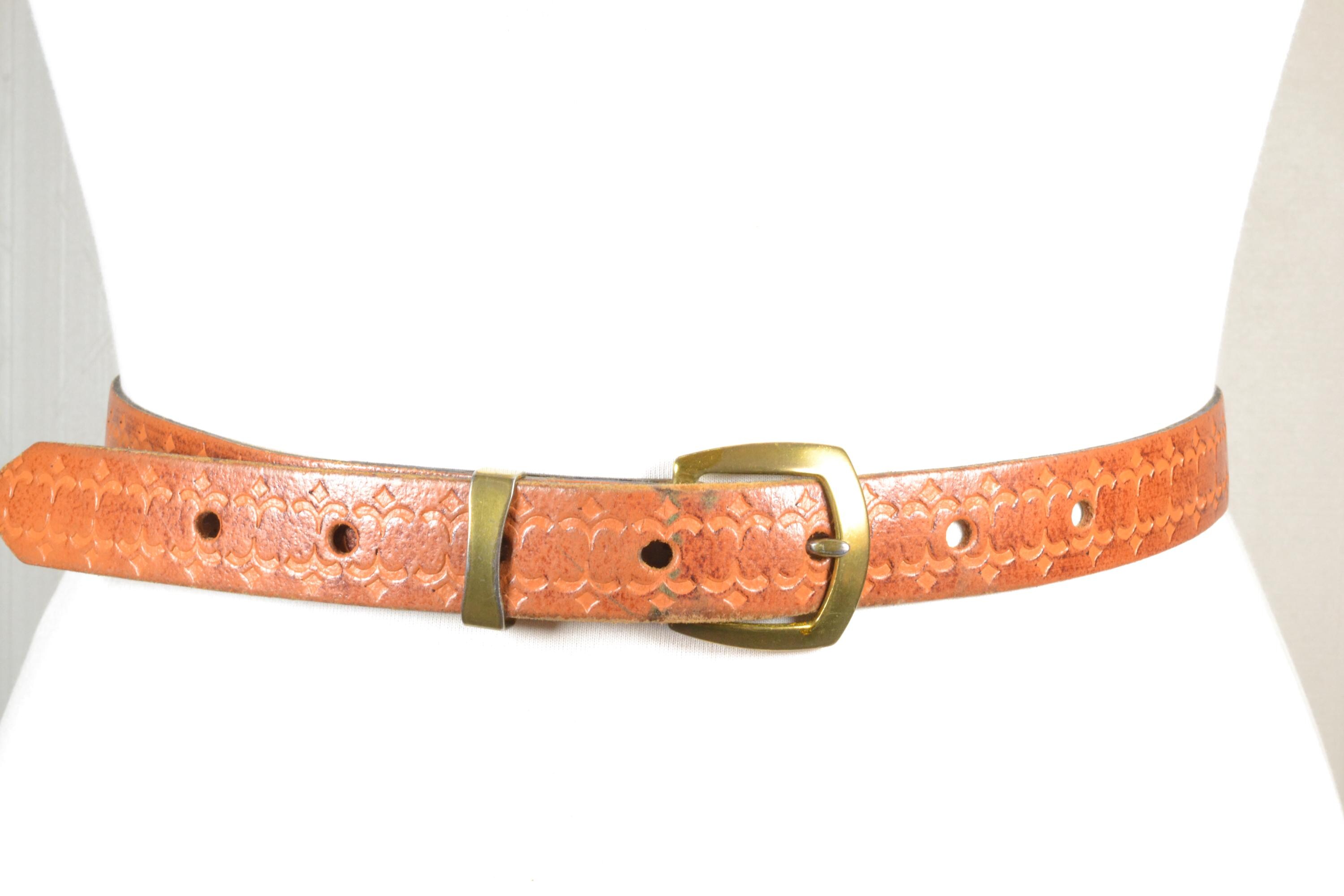 Tan Embossed Leather Belt for Women, Western Cowgirl Belt  display picture 1
