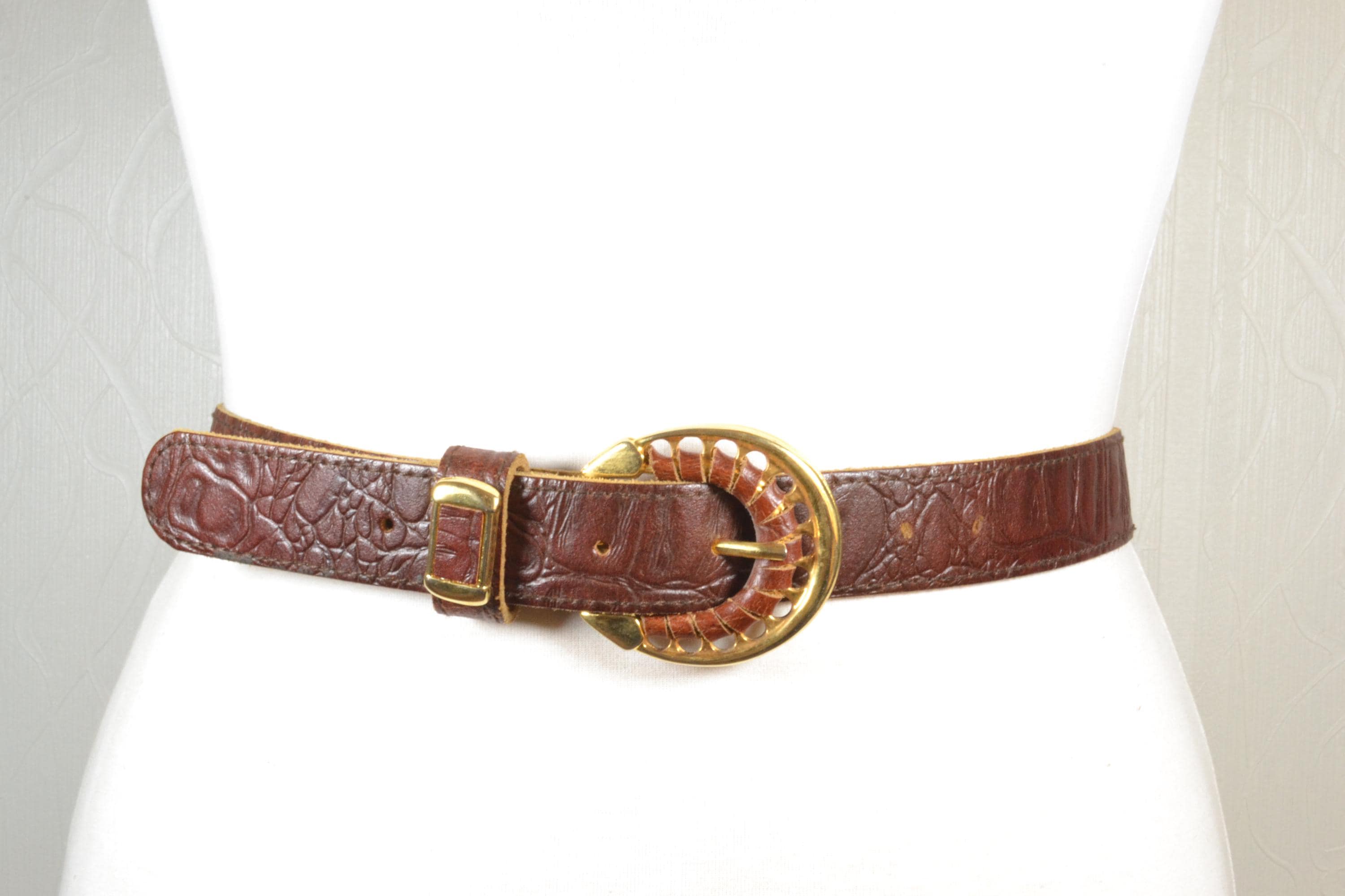 Statement Leather Chain Belt Brown Croc Embossed Silver Hardware Women\'s Medium ANDERSON main image 2
