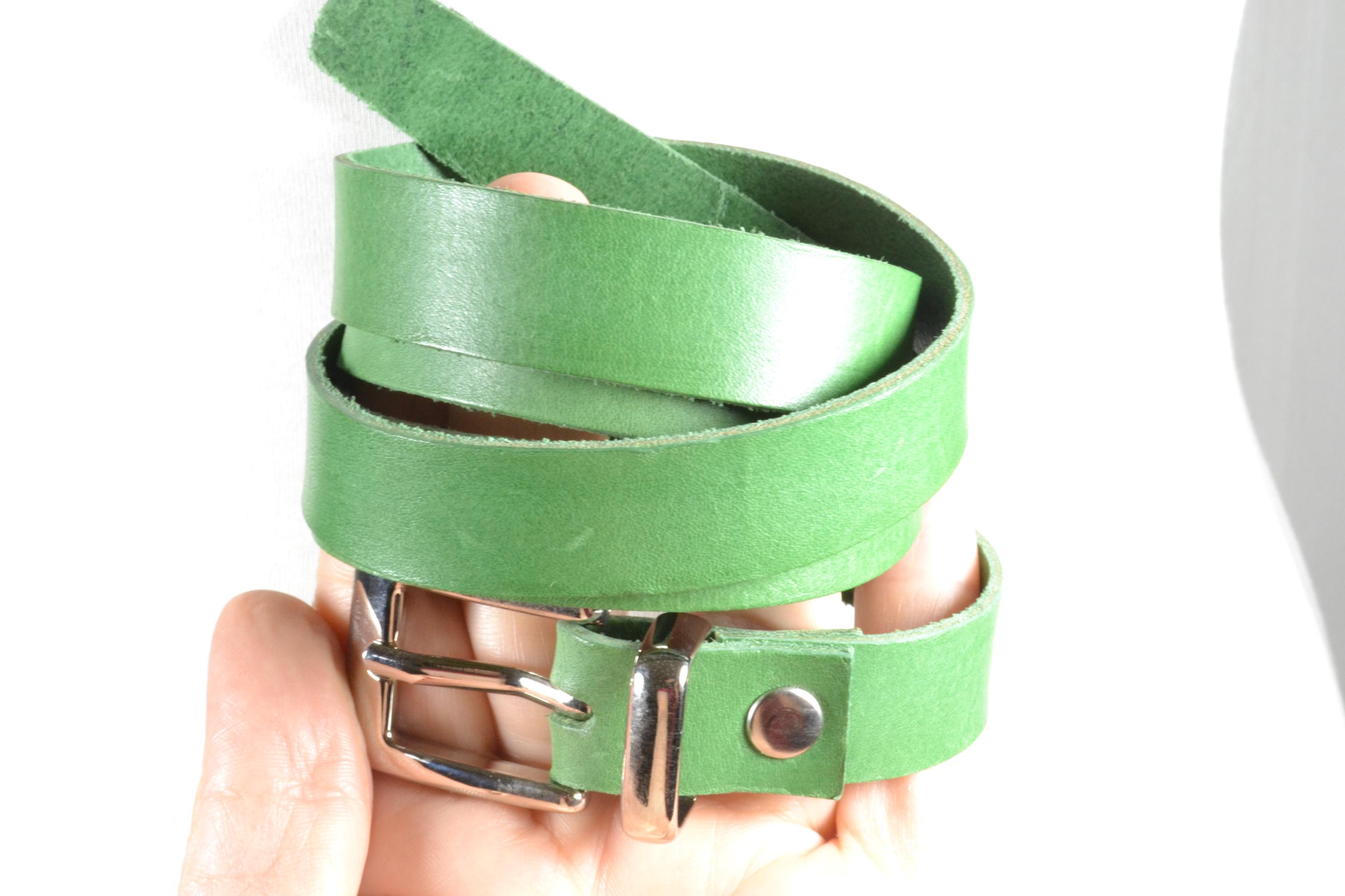 Vintage 90\'s Y2K Green Leather Dress Belt Sz 95 / 38 Industries Du Cuir France Handmade Green Leather Belt, Skinny 20mm Belt With Silver  main image 2