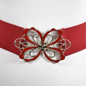 Red Stretch Belt with Bow Butterfly Buckle, Corset Waist Belt for Women