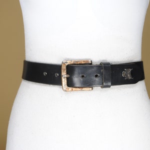 Vintage Calvin Klein Black Leather Belt, Unisex Belt with Antique Steel Buckle, Minimalist Designer Belt