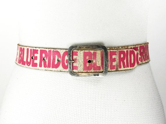 White and pink antique cracked leather belt for wo