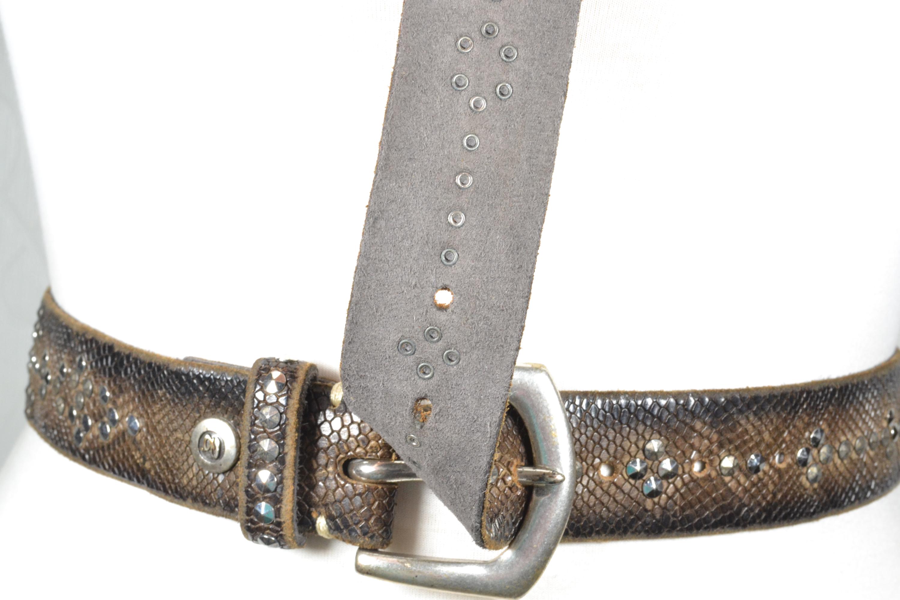 Vintage Chocolate Brown Snakeskin Studded Belt With Silver  display picture 1