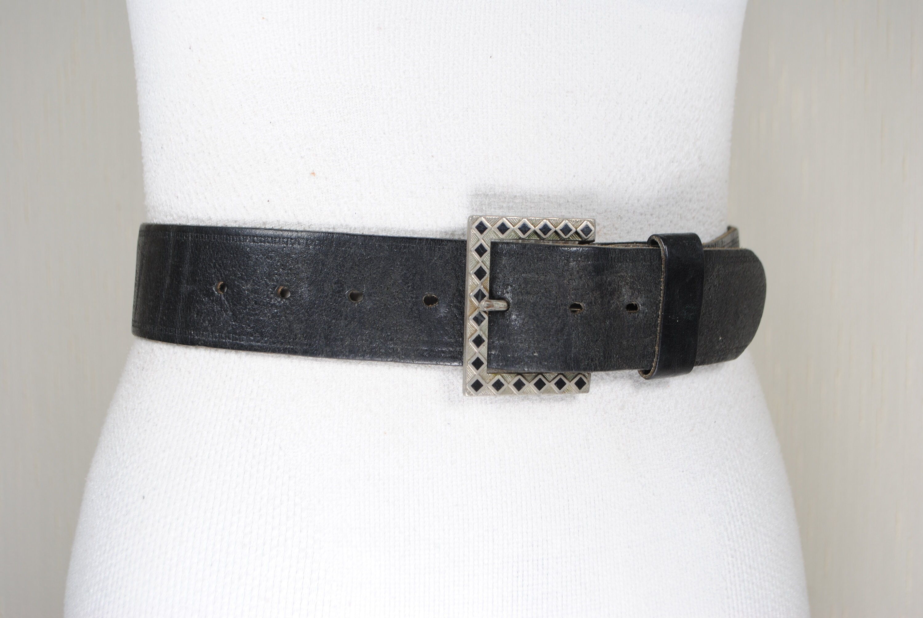 Wide Black Leather Belt With Square Silver Buckle - Etsy