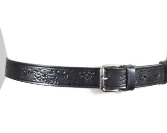 Vintage Black Tooled Leather Belt: Western Animal Motif  display picture 2