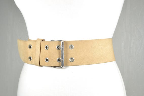 Vintage Wide Beige Suede Leather V-shaped Belt With  display picture 3