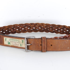 Chevignon-Style Brown Woven Leather Belt for Women, Tan Braided Polo Belt, Vintage 90s Designer Inspired Belt
