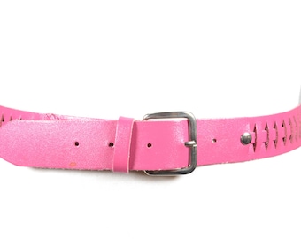 Hot Pink Leather Belt: Woven Detail Retro Waist Belt - Etsy