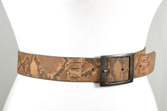 Vintage Tan Brown Python Pattern Leather Belt wit… - image 4