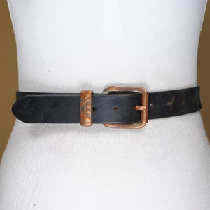 Vintage Armani Jeans Black Leather Belt, Authentic Designer Belt with Aged Copper Buckle, Retro Minimalist Fashion Belt