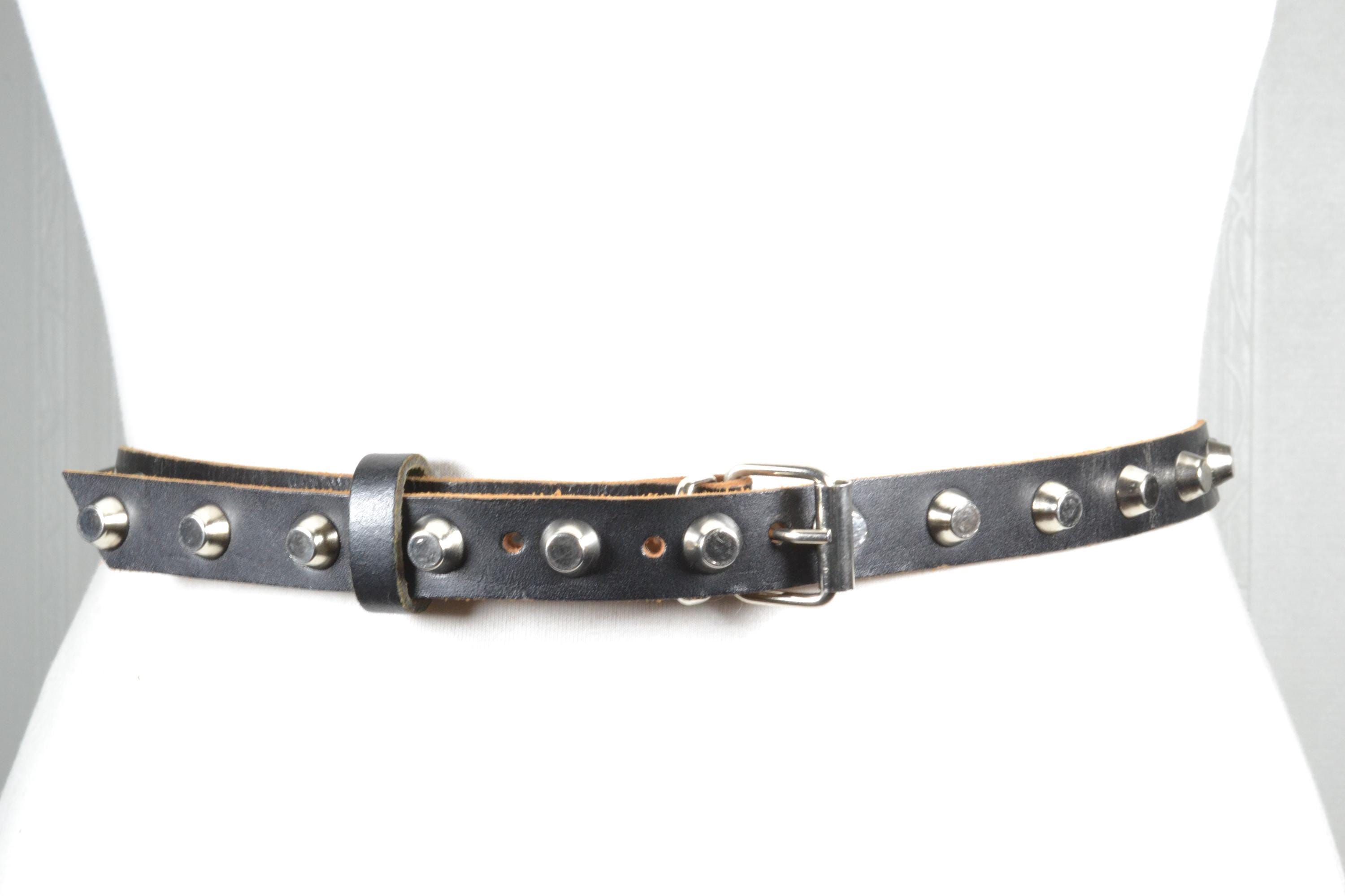 Vintage Skinny Studded Leather Belt: 90s Rocker Punk Style  display picture 3