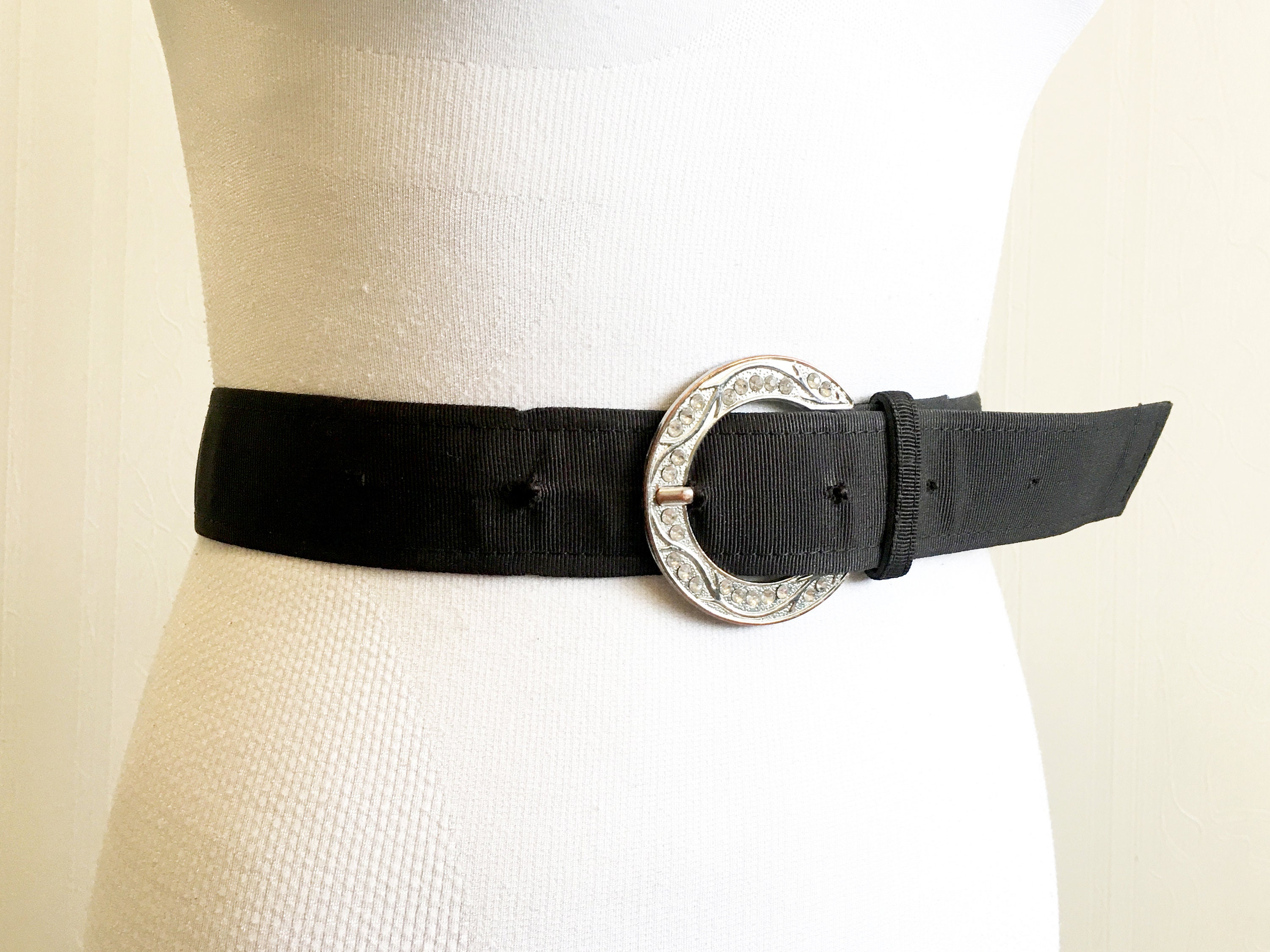 1980s Black Wide Cotton Belt for Women With Silver Rhinestone - Etsy